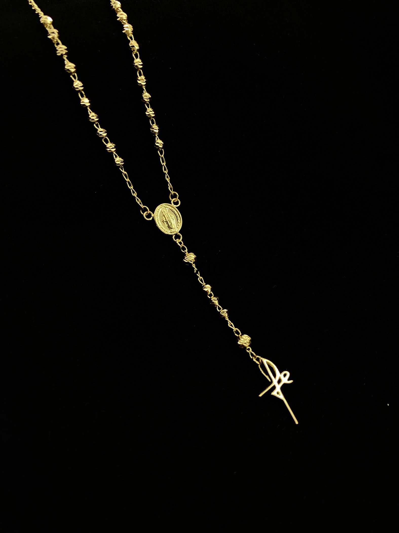Rosario Bolas Corte de Diamante de dama, oro de 18k.